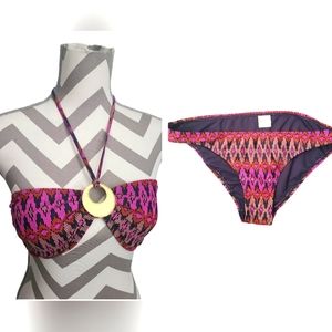 Xhilaration Swim Chevron Bandeau Bikini  Size M & Swim Bottoms Size L